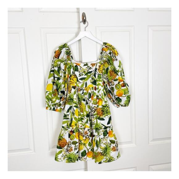 Cara Cara Sip Sip Banana Fruit Print Puff Sleeve Babydoll Cotton Dress Sz XS - Picture 3 of 12